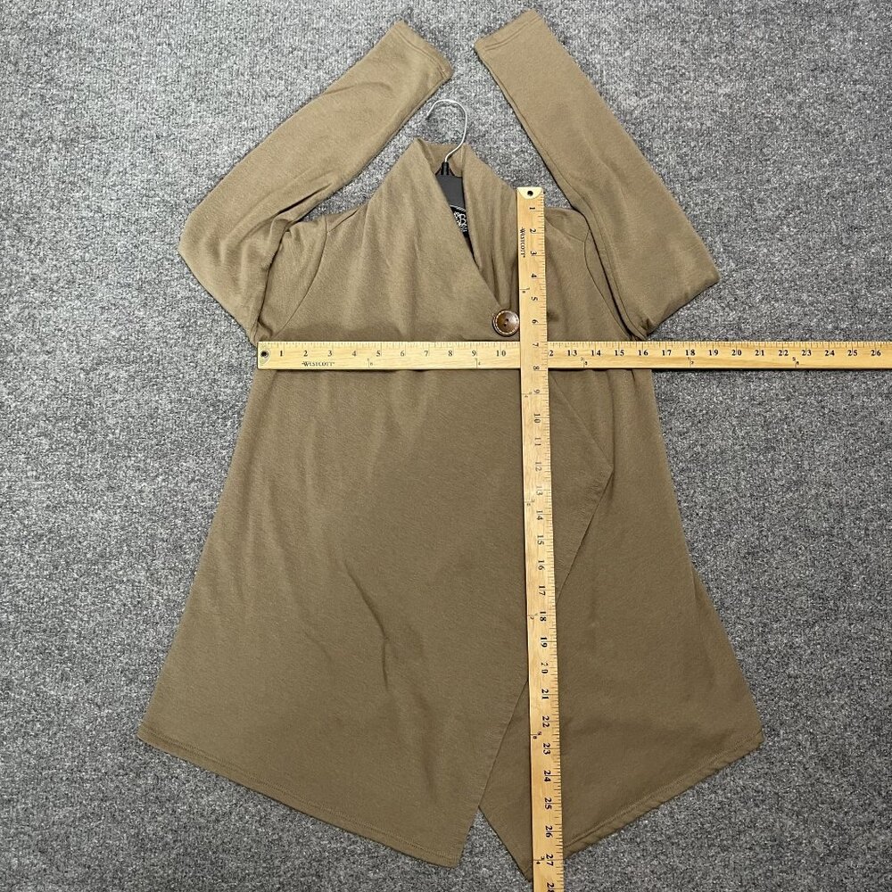 Bobeau Fly Away Cardigan One Button Brown Wmn Petite XS Asymmetrical Wrap Fleece - Picture 4 of 6